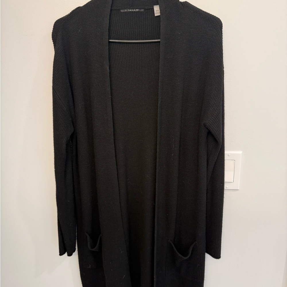 Tahari Black Open Front Cardigan